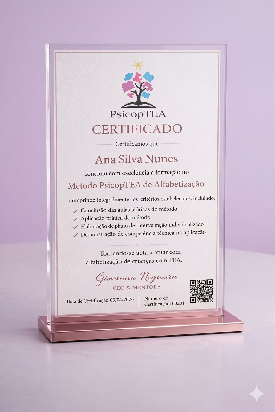Certificado Físico Alfabetizadora PsicopTEA