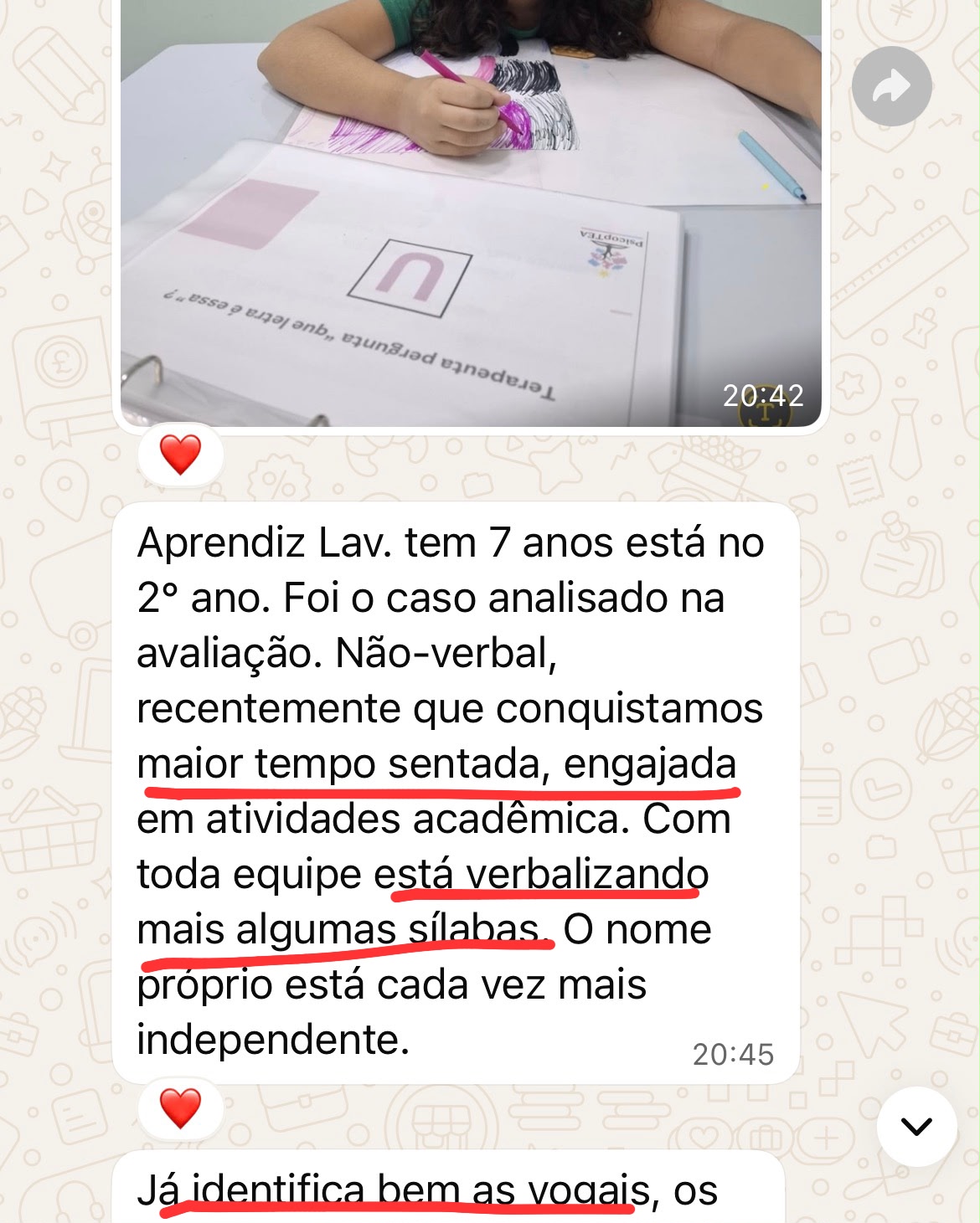 Aprendiz Lav. — 7 anos, não-verbal, evoluindo