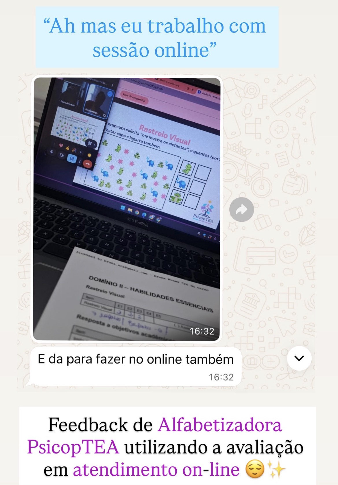 Sessão online com material PsicopTEA